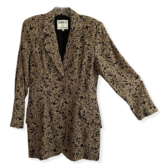 Nina K - David Cline Vintage '80s-'90s Brocade Jacquard Blazer size M - Picture 2 of 13